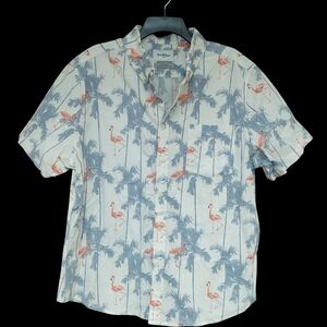 EUC Goodfellow & Co Men's Flamingo Print Shirt - Blue and White Size XL